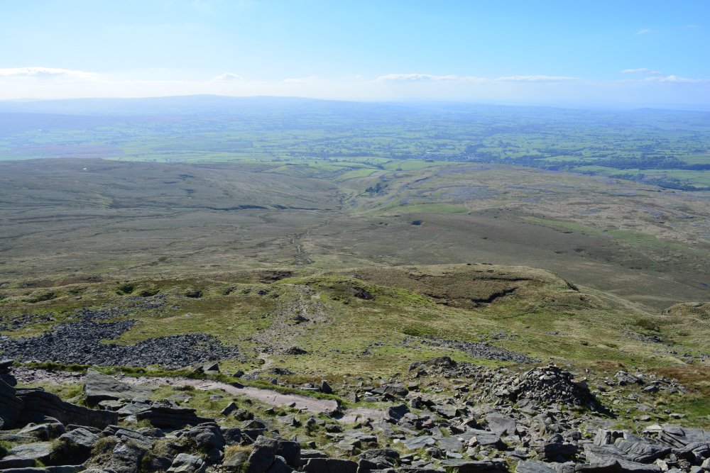 Ingleton Fells Climbing to Ingleborough summit walk from Ingleton Fell Lane Track ...